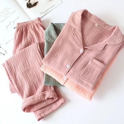 China QUICK DRY High Quality Pajamas Plain Double-Layer Gauze 2 Pcs Set Women 100% Cotton Women's Pajamas for sale