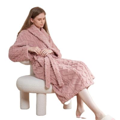 China Thermal Running Women's Bathrobe Solid Jacquard Sleepwear Home Wear Plus Size Velvet Long Robe For Women for sale