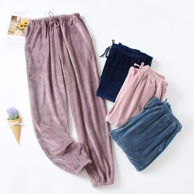 China Flannel Coral Velvet Home Pants Men's Island Couples Winter Thickened QUICK DRY Flannel Warm Pants Women Pajamas for sale