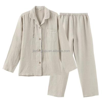 China Classic High Quality QUICK DRY Button Down Daily Simple French Linen Women Pajama Set for sale