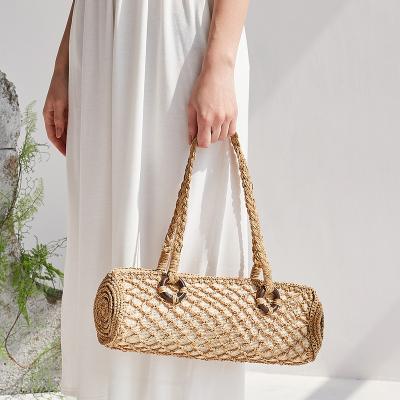 China Factory Direct Sales High Quality Straw Barrel Bag Vintage Women Handbag Summer Shoulder Bags Ladies Purses Beach Bali Bag for sale