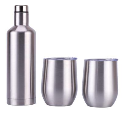 China Factory Wholesale 12oz Stainless Steel Thermos Cup 500ml Stocked Wine Bottle Set Insulated Double Wall Mug Color Customizable LOGO for sale