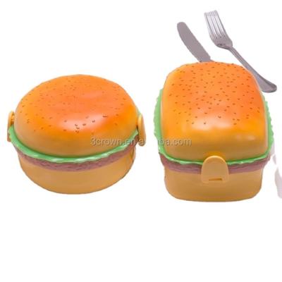 China Factory Direct Selling Price Plastic Fun Heatable Lunch Box Round Hamburger With Spoon Lunch Box for sale