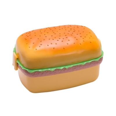 China Fun Heatable Burger Shaped Hard Plastic Lunch Box With Lock Spoon Fork For Camping Food Container Storage Box for sale