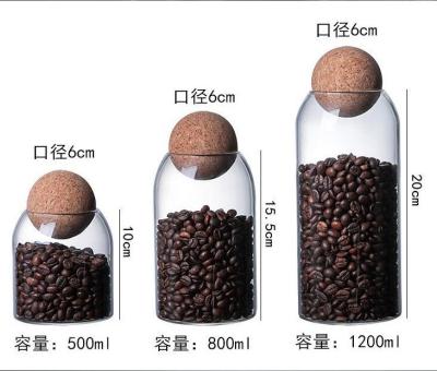 China Freshness Preservation Borosilicate Glass Storage Jar Coffee Bean High Sealed Jar Household Cork Stopper Glass Tea Jar for sale