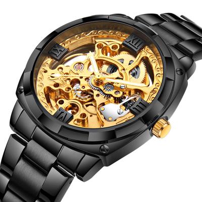 China Water Resistant Good Quality Skeleton Style Brushed Case Pvd Plating Luxury Stainless Steel Band Fully Automatic Mechanical Watch Custom Logo for sale