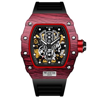 China Water Resistant MicroMoment Mechanical automatic watch skeleton Wine Barrel Carbon Fiber Fluorescent Luminous Mechanical Tonneau watches for sale