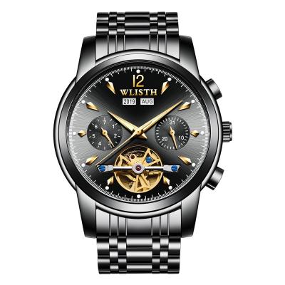 China Auto Date Automatic Mechanical Watch Three Eyes Six Pins Calendar Business Skeleton Automatic Full Date Week Tourbillion Watches For Men for sale