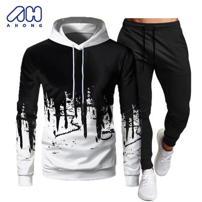 China hot sale Anti-wrinkle oversized hoodies contrast street style breathable men's color print drawstring hood joggling sports suits for sale