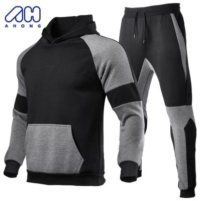 China 2023 new arrival men's streetwear oversized contrast panel pocket gym fitness sets Anti-wrinkle peel friendly pullover hoodies for sale