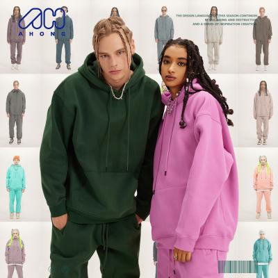 China 345g high quality oversized plush skin friendly unisex hoodie solid color Anti-wrinkle streetwear sweatpants and hoodie set for sale