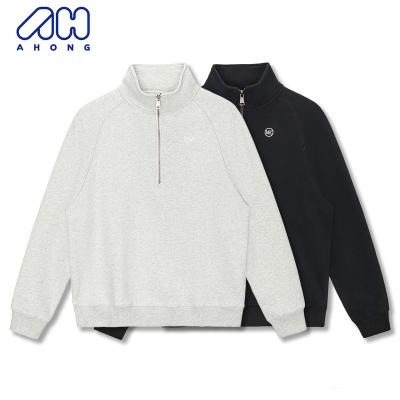 China 2023 New Fashion Cotton Hoodie Mens Breathable 360g Solid Color Embroidery 360g High Neck Sweater Sports Casual Tops With Zipper for sale