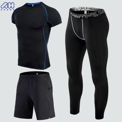 China New OEM Gym Men's Sportswear Breathable Hot Selling Fitness Clothing Set 3 Pcs Sets Ship Dry Tight Running Men Shirt And Pants for sale