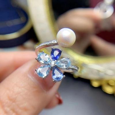 China New Design CLASSIC Tanzanite 925 Natural Silver Princess Man Women Drip Rings for sale