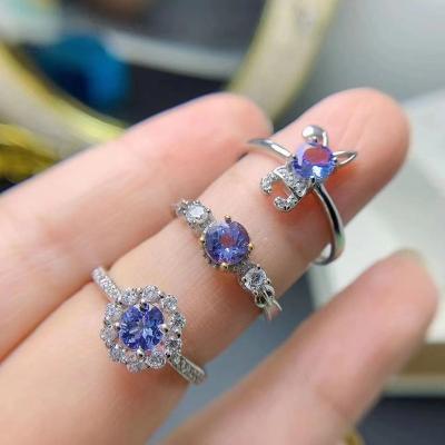 China CLASSIC Hot Sale Custom 925 Couples Silver Mini Natural Tanzanite Adjustable Wedding Ring for sale