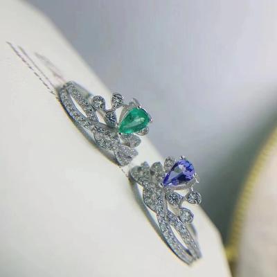 China New price Sterling Silver 925 Emerald And Tanzanite Engagement Rings hot sale design CLASSIC for sale