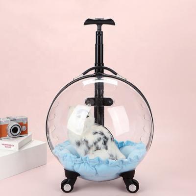 China Soft Design Large Living Space Round Pet Car Carrier Bag Package Cat Clear Moving Rolling Suitcases for sale