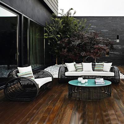 China Contemporary wholesale bunnings outdoor garden rattan/wicker furniture sets cafe modest black outdoor sofa furniture sofa for sale