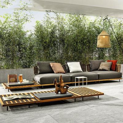 China Eco-friendly manufacturing wicker outdoor furniture patio treasures garden rattan wooden sectional sofa set outdoor garden sofa furniture for sale