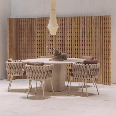 China Eco-friendly New Porcelain Modern Table Set Outdoor Garden Furniture Pakistan Luxury Rattan Dining Rope Outdoor Patio Dining Set for sale