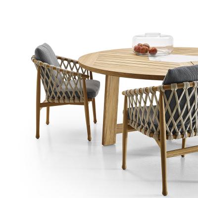 China Eco-friendly rope wicker furniture outdoor rattan chair and wooden outdoor dining table set 6 seater nordic big garden garden teak for sale