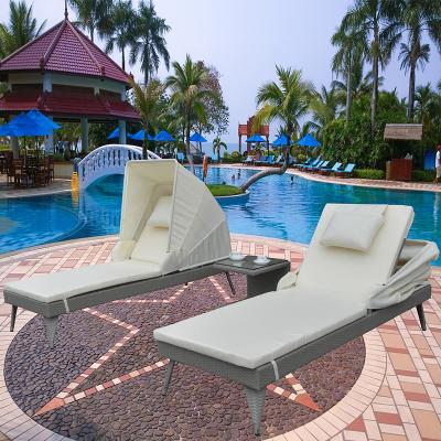 China designer htn128 rattan pool chair eco-friendly italian outdoor beach double sun lounger with canopy sun loungers for sale