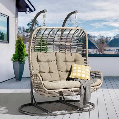 China Yiwu Garden Weicker Eco-friendly Rattan 2 Double Person Patio Swing Hanging Chair Swing Chair Outdoor Hanging for sale