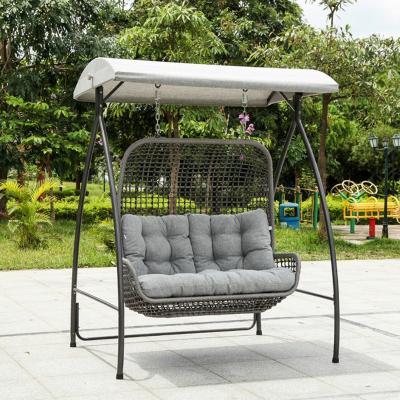 China Eco-Friendly Outdoor Living Room Rattan Furniture Swing Chair Wicker Garden Metal Chair Cover Patio Swing With Canopy for sale