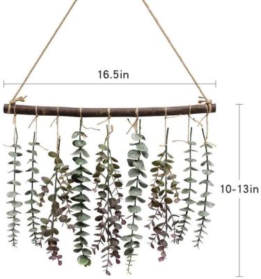 China Artificial Eucalyptus Wall Hanging Farmhouse Log Eucalyptus Plants Wall Hanging Decoration With Sticks Farmhouse Country Style for sale