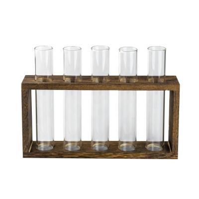 China Modern Wooden Stand With 5 Mini Greenhouse Desktop Planter Test Tube Propagation Station Vintage Stand Hydroponics Glass Vase With Stand for sale