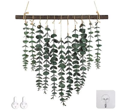 China Simulation Green Plant Leaves and Sticks Country Farmhouse Wall Decoration Artificial Eucalyptus Wall Hanging Plastic/Wooden Modern Wedding for sale