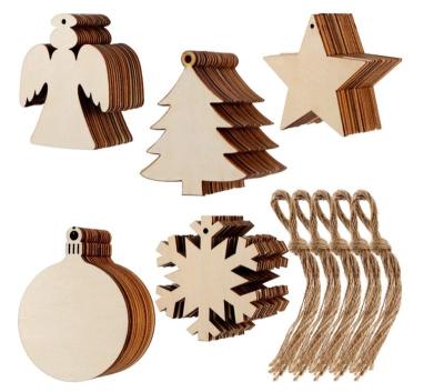 China Europe 50 Pieces Christmas Ornaments Snowflake Angel Star Christmas Tree Round Wooden Disc Decors Hanging Embellishments with Strings for sale