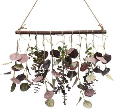 China Rustic Artificial Greenery Eucalyptus Eucalyptus Vines Wall Hanging Plants Wall Hanging Decor With Wooden Stick Farmhouse for sale