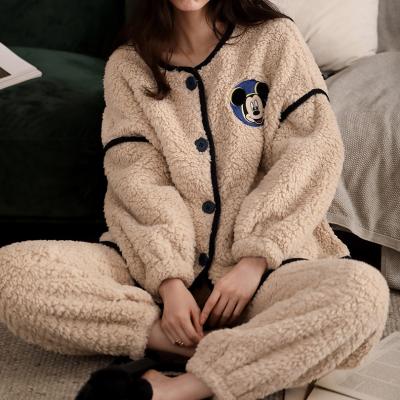 China Winter Women Thermal Thermal Fleece Loungewear Comfortable Casual Cute Cute Soft Pajama Sets With Long Sleeve Top And Pants Tan for sale