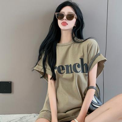 China Casual Comfortable 100% Cotton Anti-Static Fashion Women Letter Printing Long Loose Short Sleeve T-shirt Dresses Customize Logo for sale