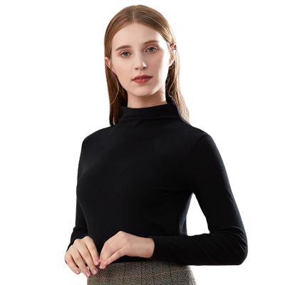 China High Neck Women Anti-Wrinkle Vintage Casual Elegant Warm Soft Comfortable Long Sleeve Shirts Basic Black for sale