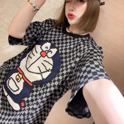 China Anti-Wrinkle Women Cartoon Printing Plaid Fashion Short Sleeve Long Sleeve T-shirts Soft Casual Comfortable T-shirts for sale