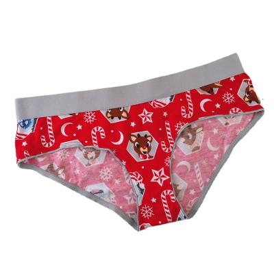 China Antibacterial Women Christmas New Year Holiday Theme Panties Soft Printing Comfortable Underwear Brief Thongs for sale