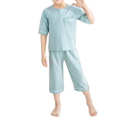 China Breathable Kid Casual Sleepwear Set With Shirt And Pants Unisex Pajamas Light Blue for sale