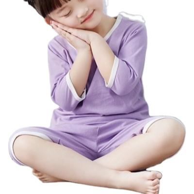 China Kid Breathable Contrast Color Sleepwear Set With Shirt And Pants Pajamas Unisex Purple for sale