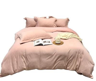 China Disposable winter fleece home thermal bedding 4 pieces set with duvet cover, sheet and 2 pink pillowcases for sale