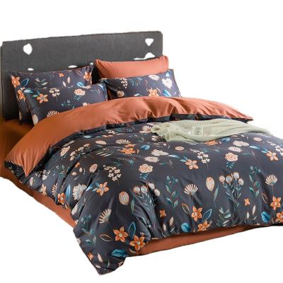 China Disposable cotton home bedding 4 pieces set with duvet cover, (fits) sheet and 2 black and orange pillowcases for sale