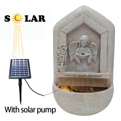 China Solar Powered 2022 New Feature Solar Powered Outdoor Resin Water Fountain Decorative Angel Garden Fountain With LED for sale