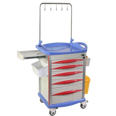 China ABS Single Hospital Trolley Emergency Anethesia Trolley Factory Wholesale Price Medical Tier Trolley With Five Drawers for sale