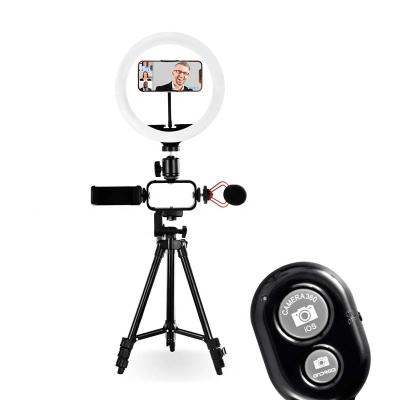 China PORTABLE 10 inch sound fill light with 50 inch tripod stand vlogging streaming microphone kit for sale