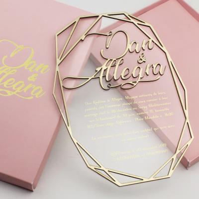 China Light Weight Custom Geometric Wedding Invitation Card Clear Acrylic Wedding Signs for sale