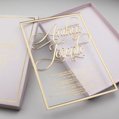 China New Light Design Personalized Wedding Luxury Clear Invitations Mirror Acrylic Wedding Invitation Card With Gift Box for sale