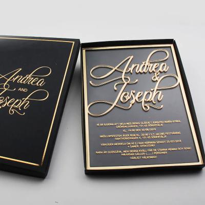 China OEM New Wedding Invitations Gold Mirror Light Luxury Custom Wedding Sign Acrylic Clear Wedding Invitation Cards for sale