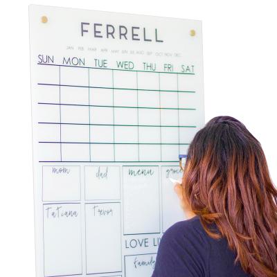 China Wholesale Acrylic Reusable Wall Mounted Clear Dry Erase Board Wall Calendar Factory Calendar Acrylic Calendar for Note for sale