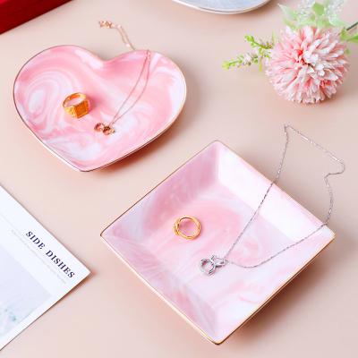 China Home.Restaurant.Bar.Hotel.Wedding. Super Markets Promotion Hot Sale Jewelry Decoration Tray Marble Jewelry Vanity Storage Heart Shaped Ceramic Tray New for sale